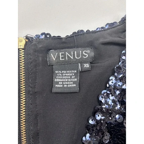 Venus Velvet Sheath Dress Size XS Evening Party Prom Special Event Blue Sequin - Picture 5 of 8